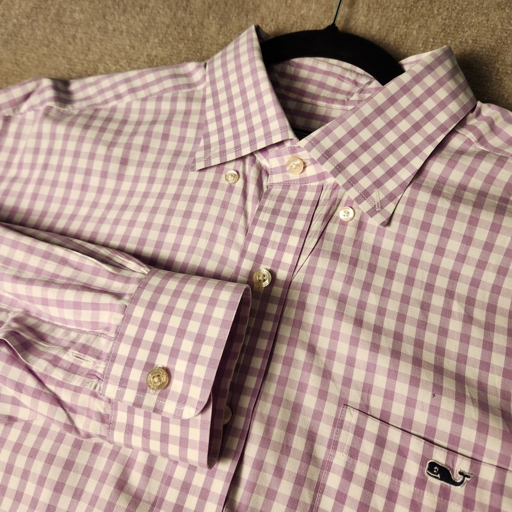 Vineyard Vines Tucker Shirt Men XL Purple White Gingham Plaid Button Down Cotton